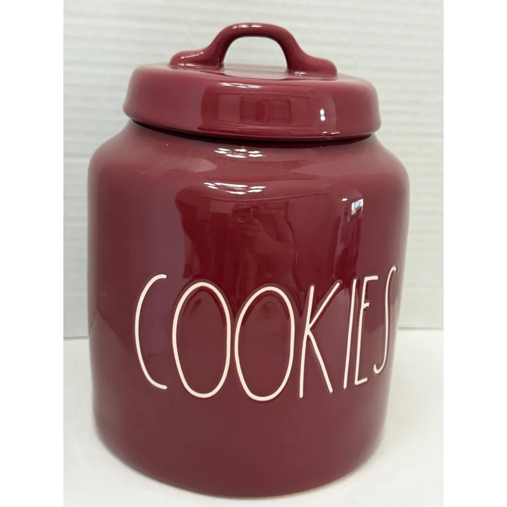 Rae Dunn Magenta Burgundy Maroon Cookies Ceramic Canister Cookie Jar with Lid